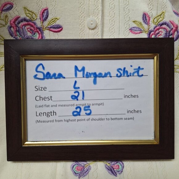 Sarah Morgan Shirt Embroidered Floral Off White Quarter Button Womens Large - Picture 4 of 9